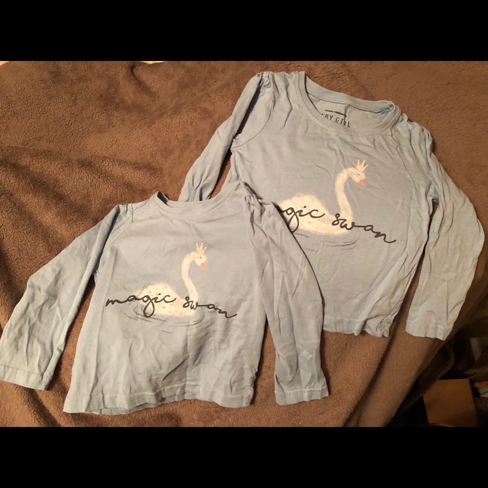 Twin girl long sleeve bluish grey tee shirt